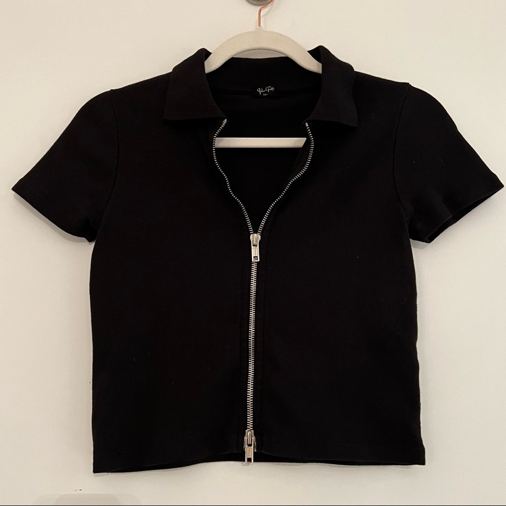 Brandy Melville John Galt Black Zip-Up T-Shirt